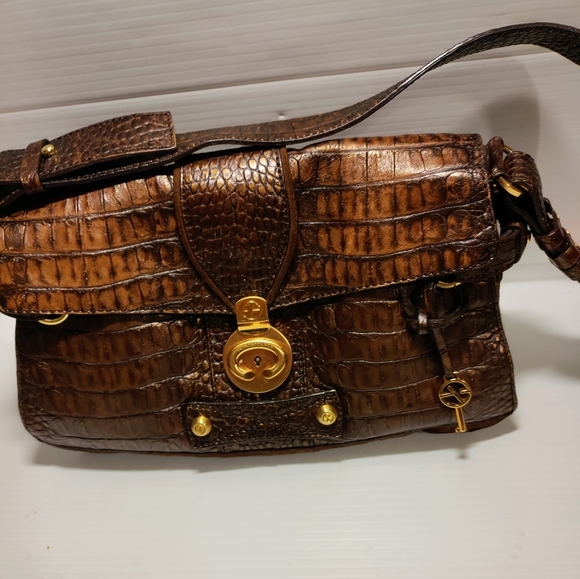Gorgeous croc embossed leather suede shoulder bag brown - Picture 4 of 16